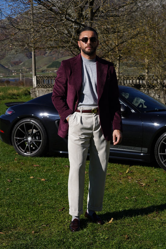 Giacca Harmonious monopetto in velluto a coste bordeaux