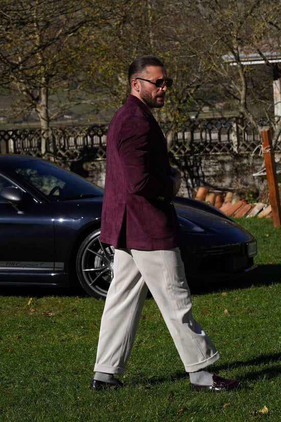 Giacca Harmonious monopetto in velluto a coste bordeaux