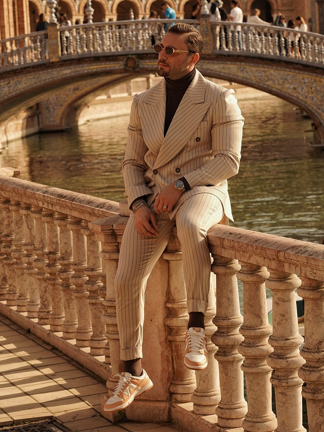 Abito Extensive doppiopetto petto a lancia gessato panna