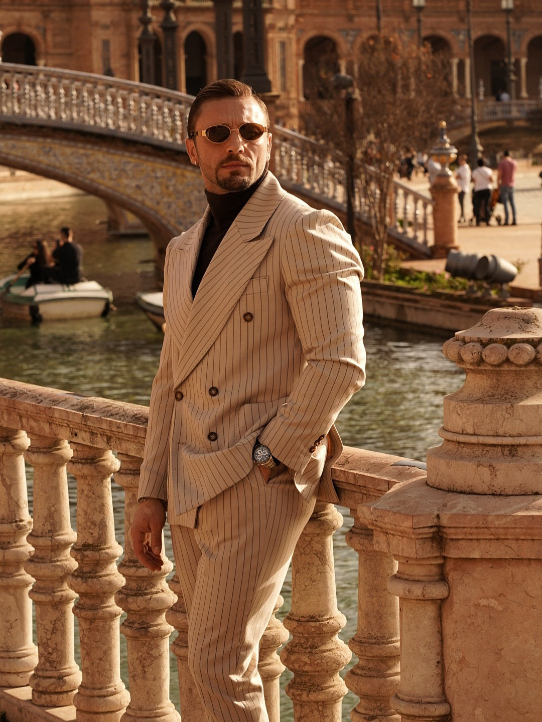 Abito Extensive doppiopetto petto a lancia gessato panna