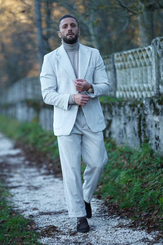 Giacca Harmonious doppiopetto in velluto a coste avorio