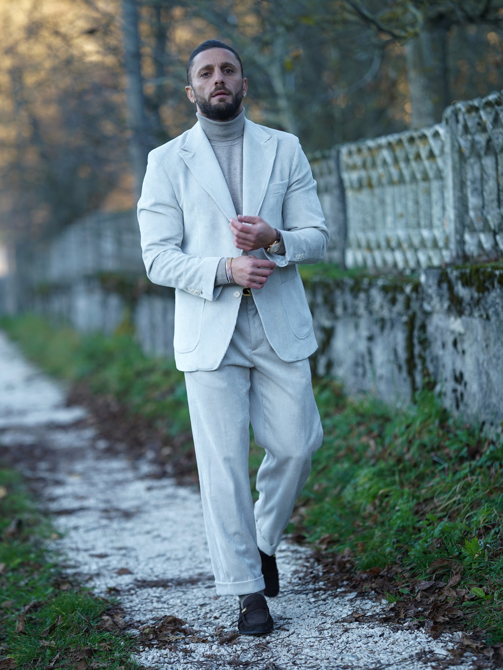 Giacca Harmonious doppiopetto in velluto a coste avorio