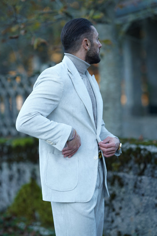 Giacca Harmonious doppiopetto in velluto a coste avorio