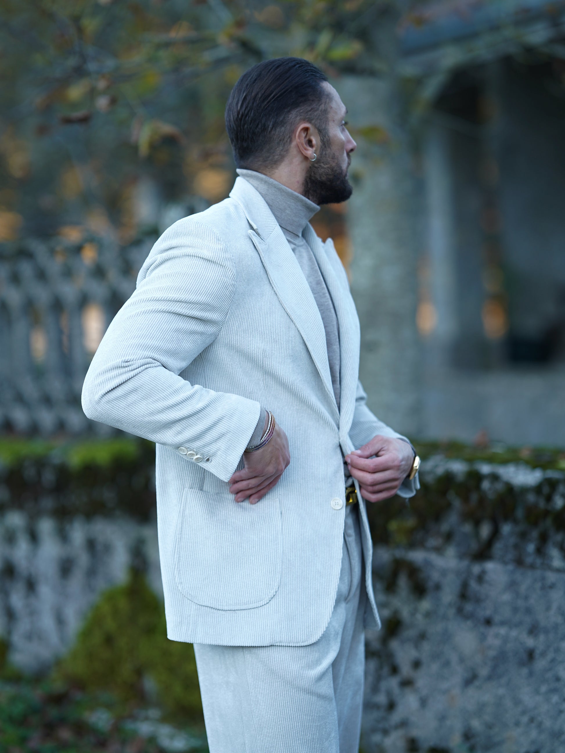 Giacca Harmonious doppiopetto in velluto a coste avorio