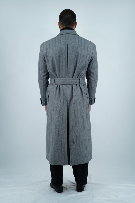 Cappotto Royal collo a scialle grigio gessato