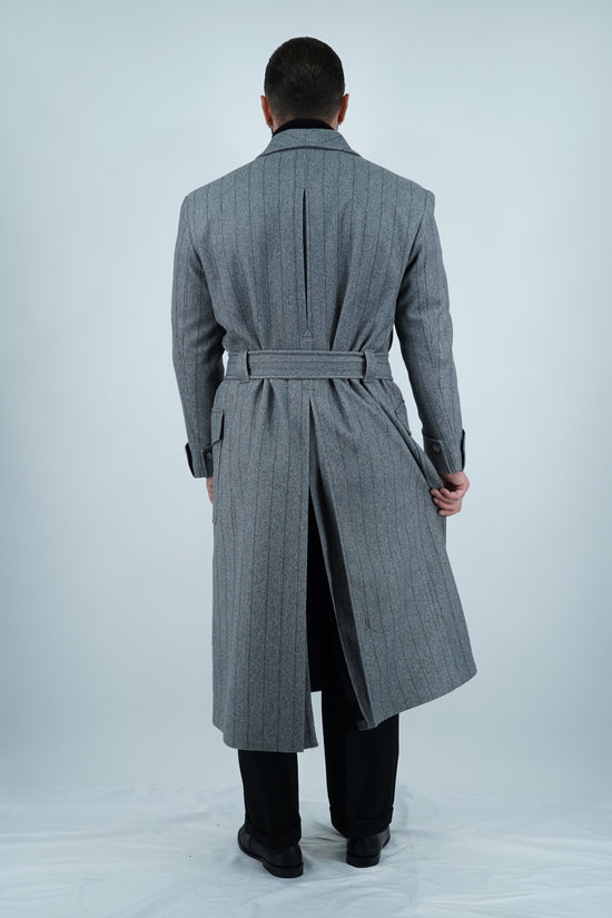 Cappotto Royal collo a scialle grigio gessato