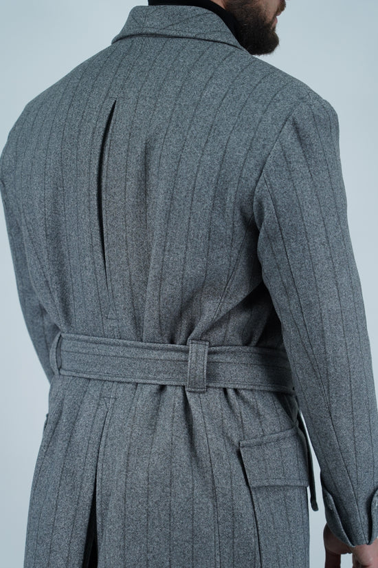 Cappotto Royal collo a scialle grigio gessato