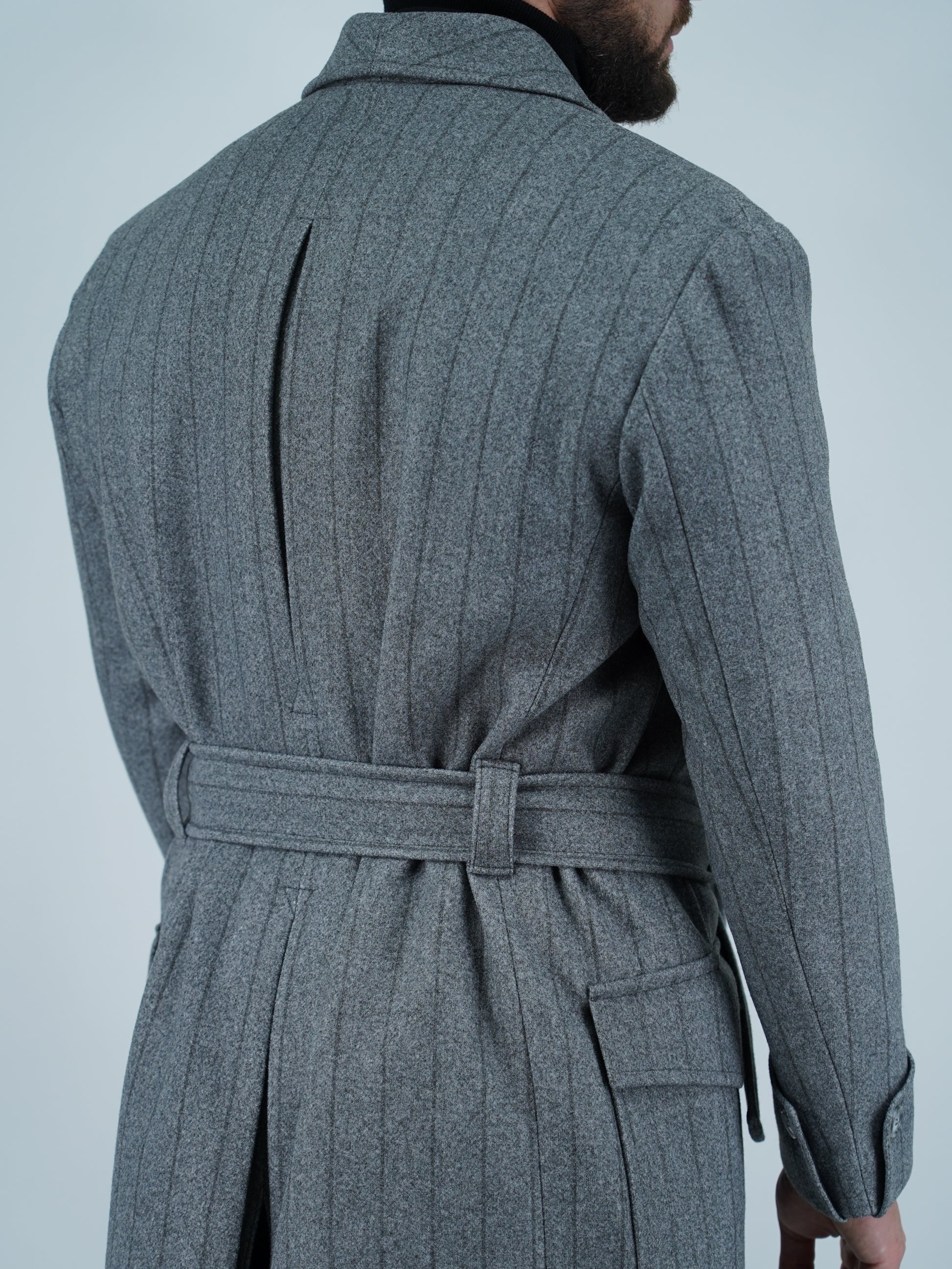 Cappotto Royal collo a scialle grigio gessato