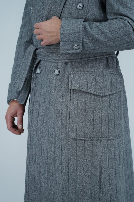 Cappotto Royal collo a scialle grigio gessato