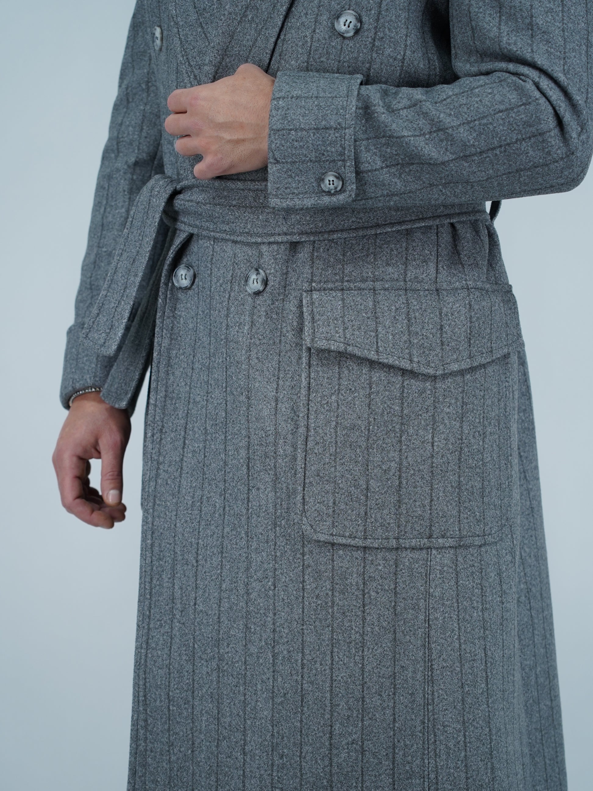 Cappotto Royal collo a scialle grigio gessato
