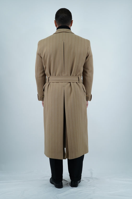 Cappotto Royal collo a scialle beige gessato
