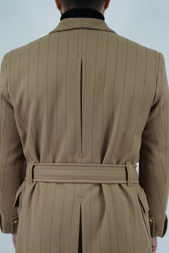 Cappotto Royal collo a scialle beige gessato