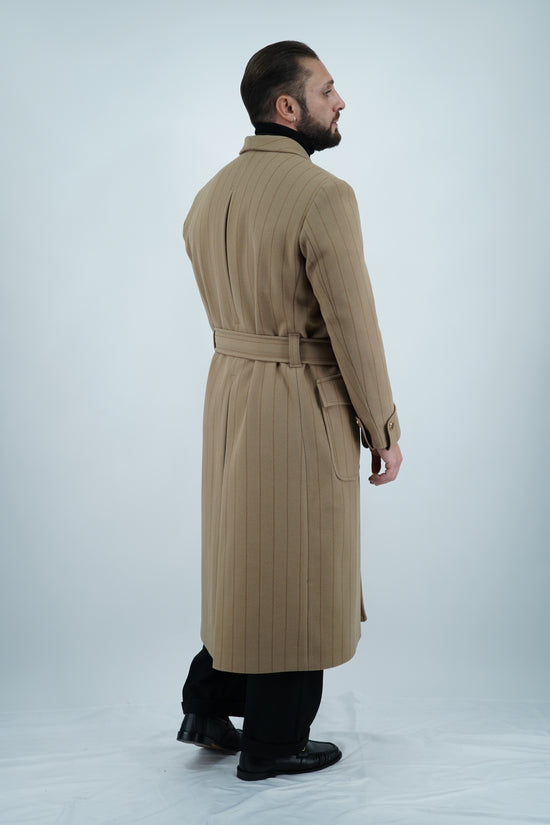 Cappotto Royal collo a scialle beige gessato