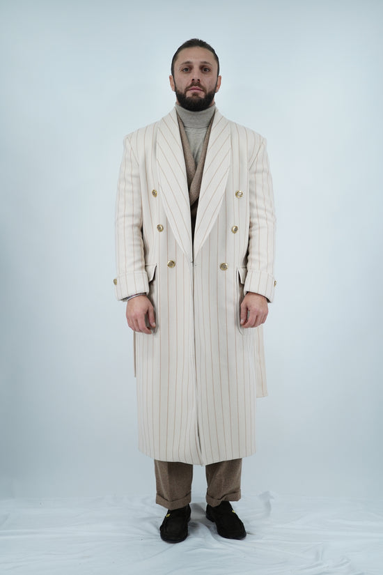 Cappotto Royal collo a scialle panna gessato