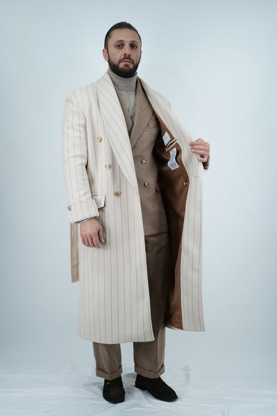 Cappotto Royal collo a scialle panna gessato