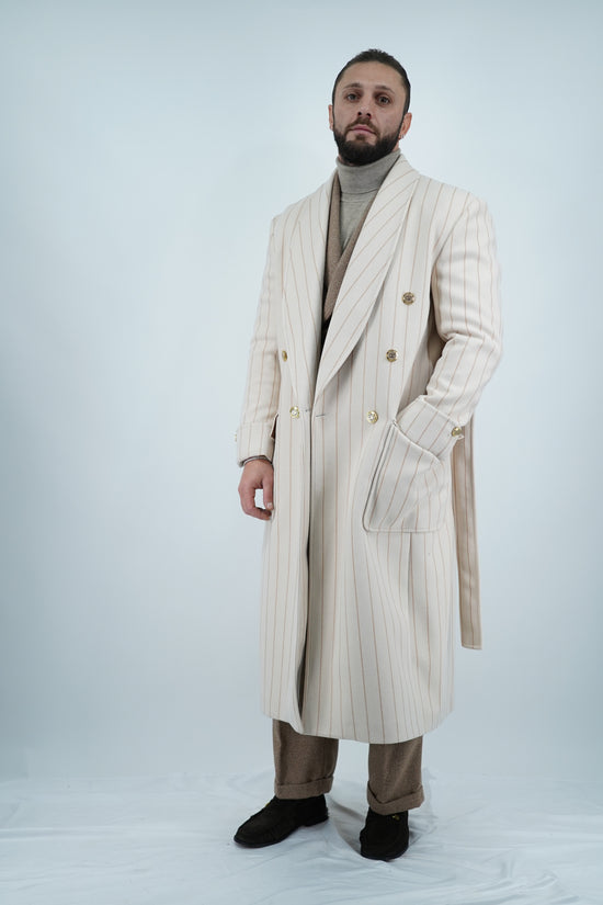 Cappotto Royal collo a scialle panna gessato