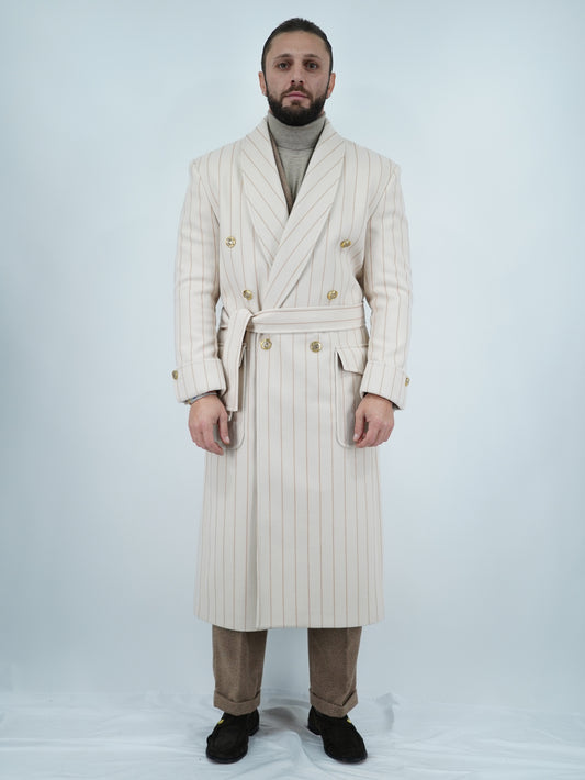 Cappotto Royal collo a scialle panna gessato