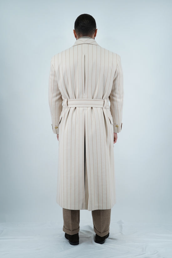 Cappotto Royal collo a scialle panna gessato