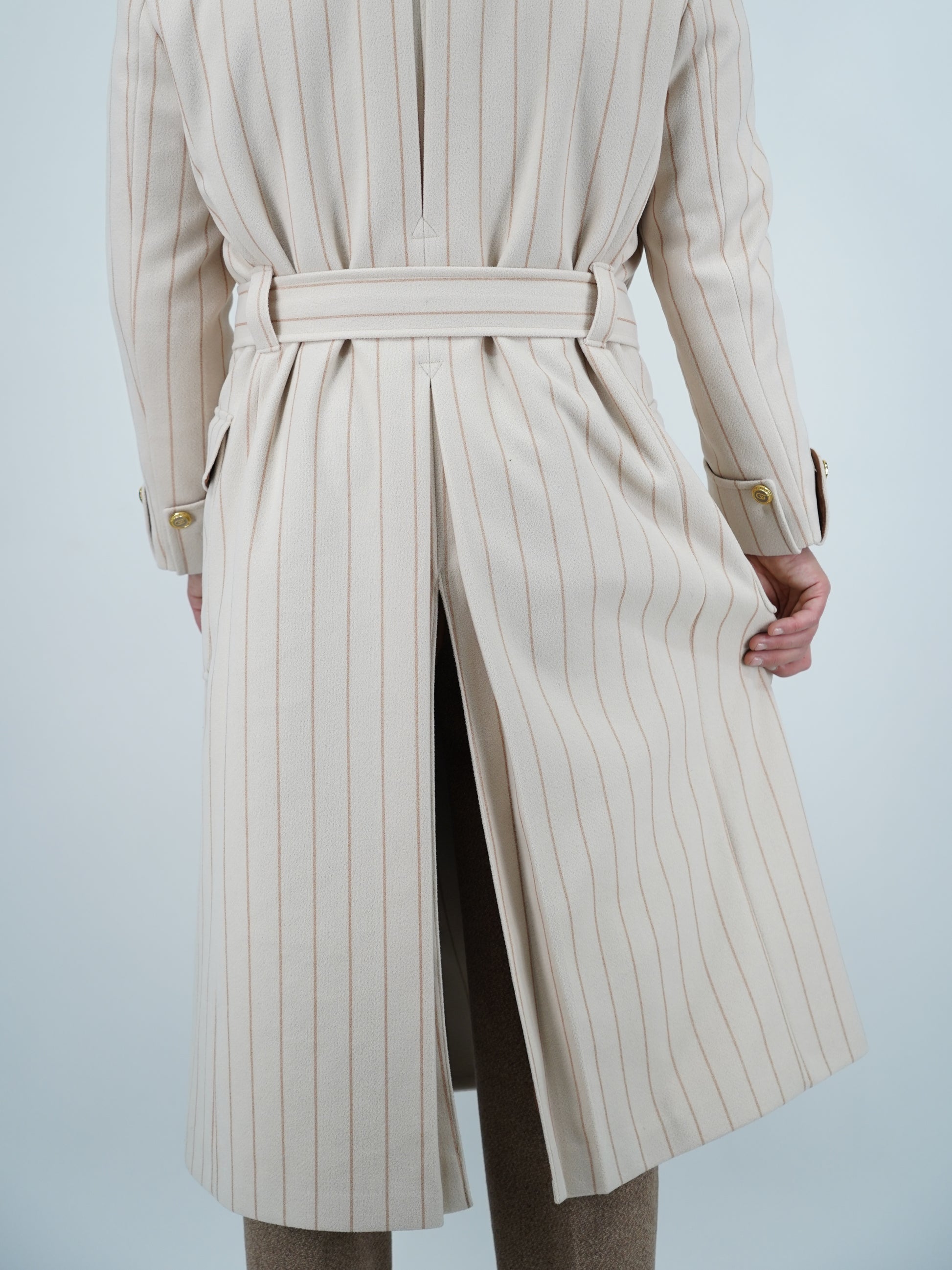 Cappotto Royal collo a scialle panna gessato