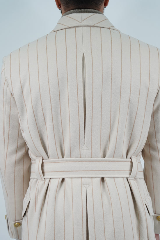 Cappotto Royal collo a scialle panna gessato