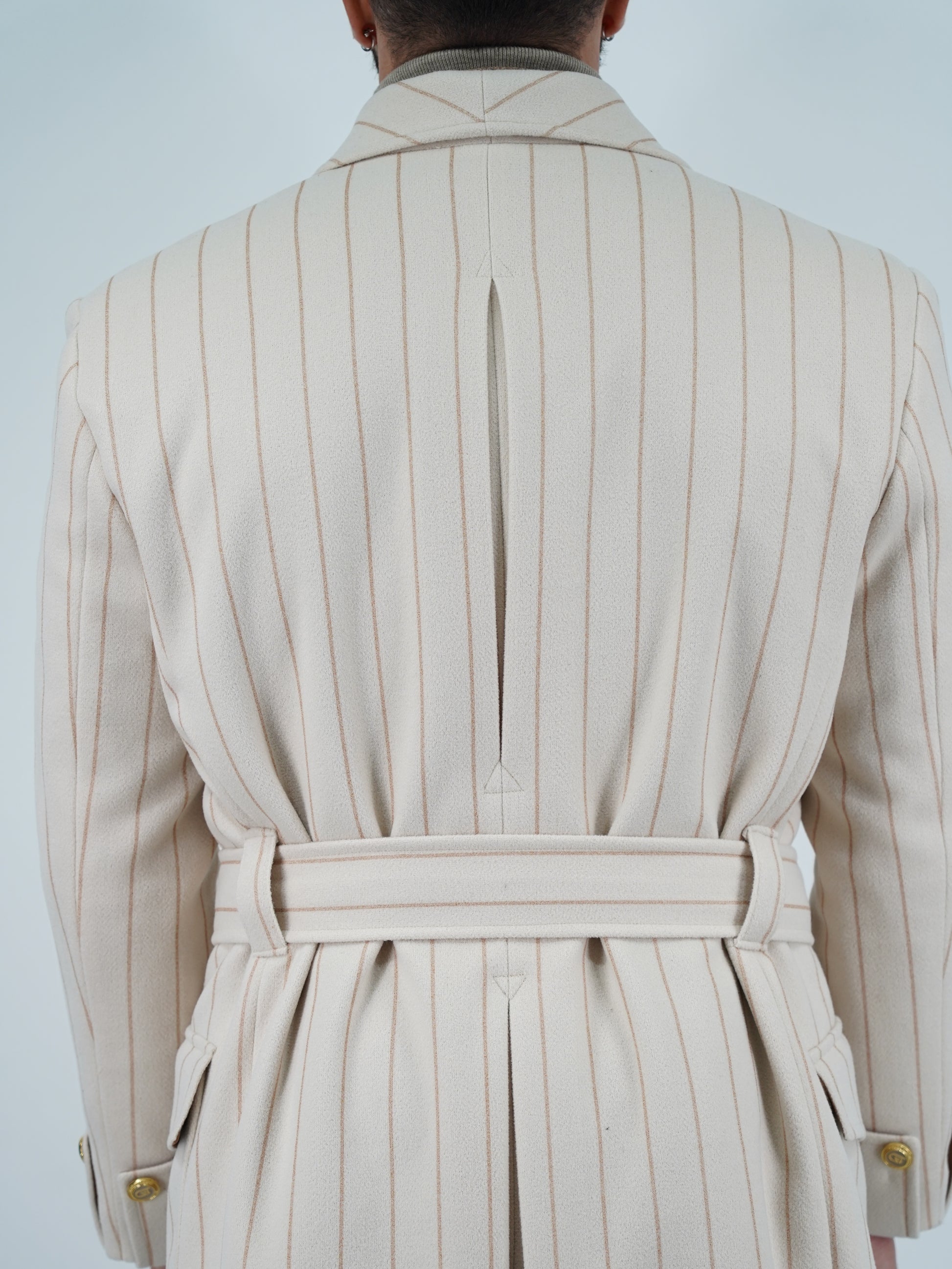 Cappotto Royal collo a scialle panna gessato