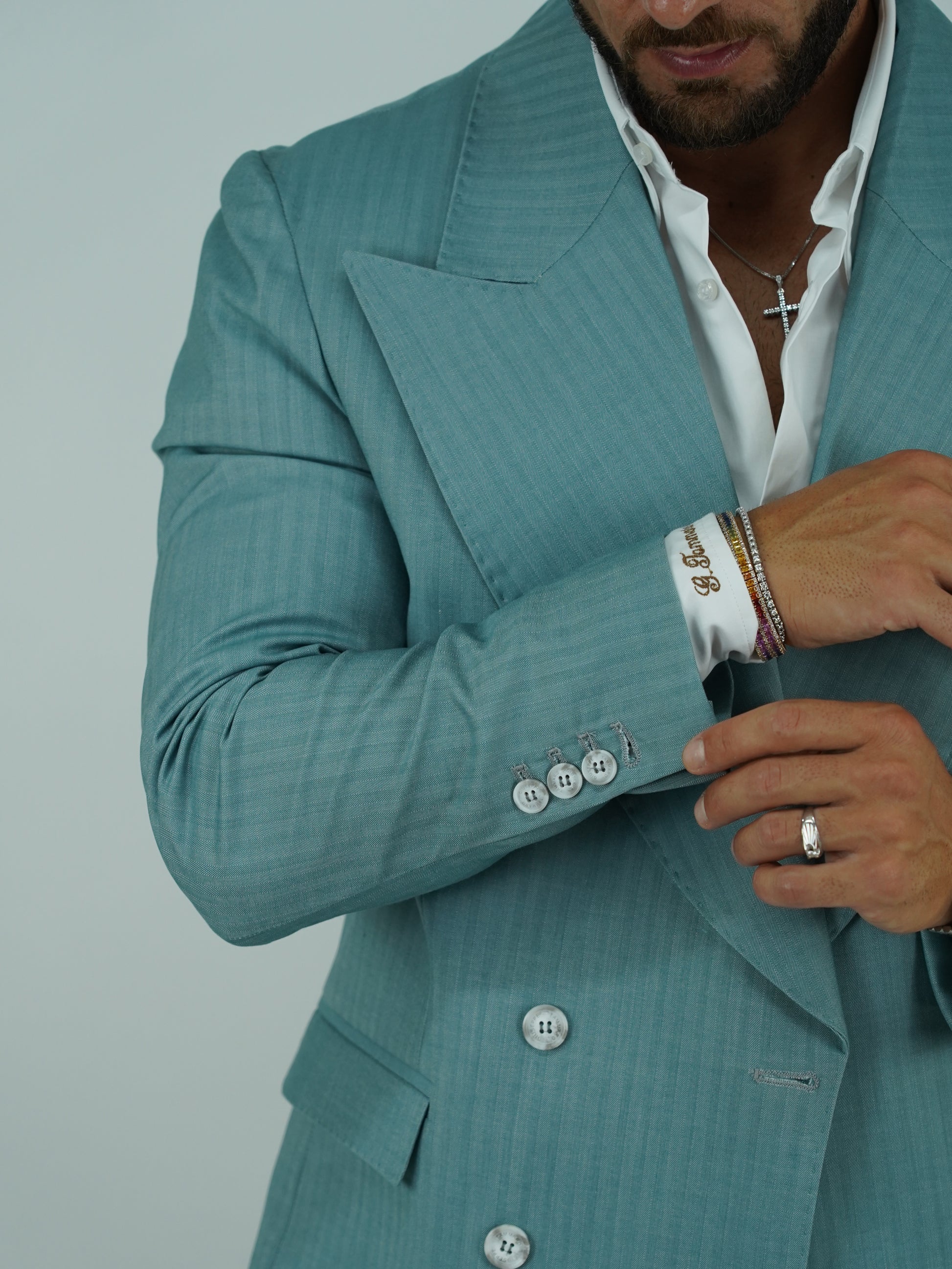 Abito Extensive doppiopetto petto a lancia verde tiffany