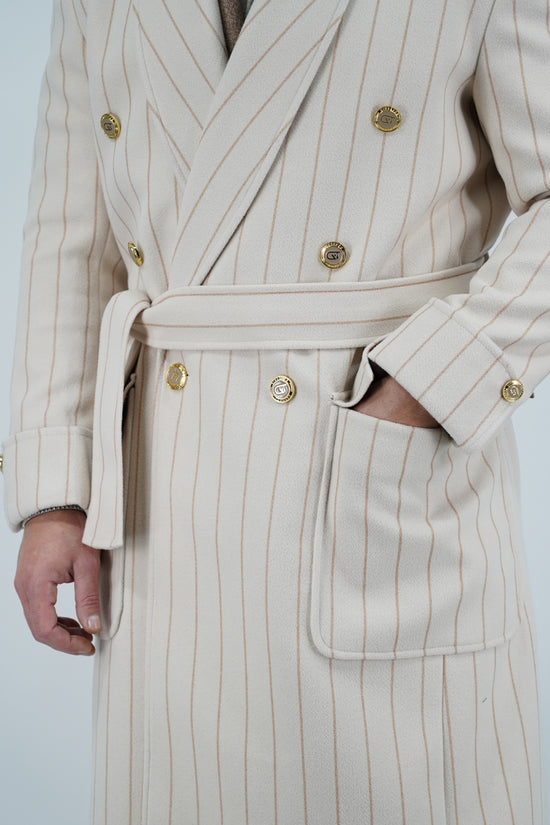 Cappotto Royal collo a scialle panna gessato