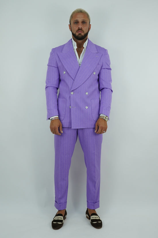 Abito Extensive doppiopetto petto a lancia lilla gessato