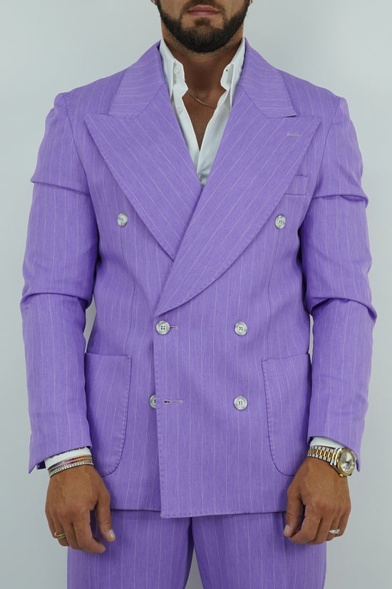 Abito Extensive doppiopetto petto a lancia lilla gessato