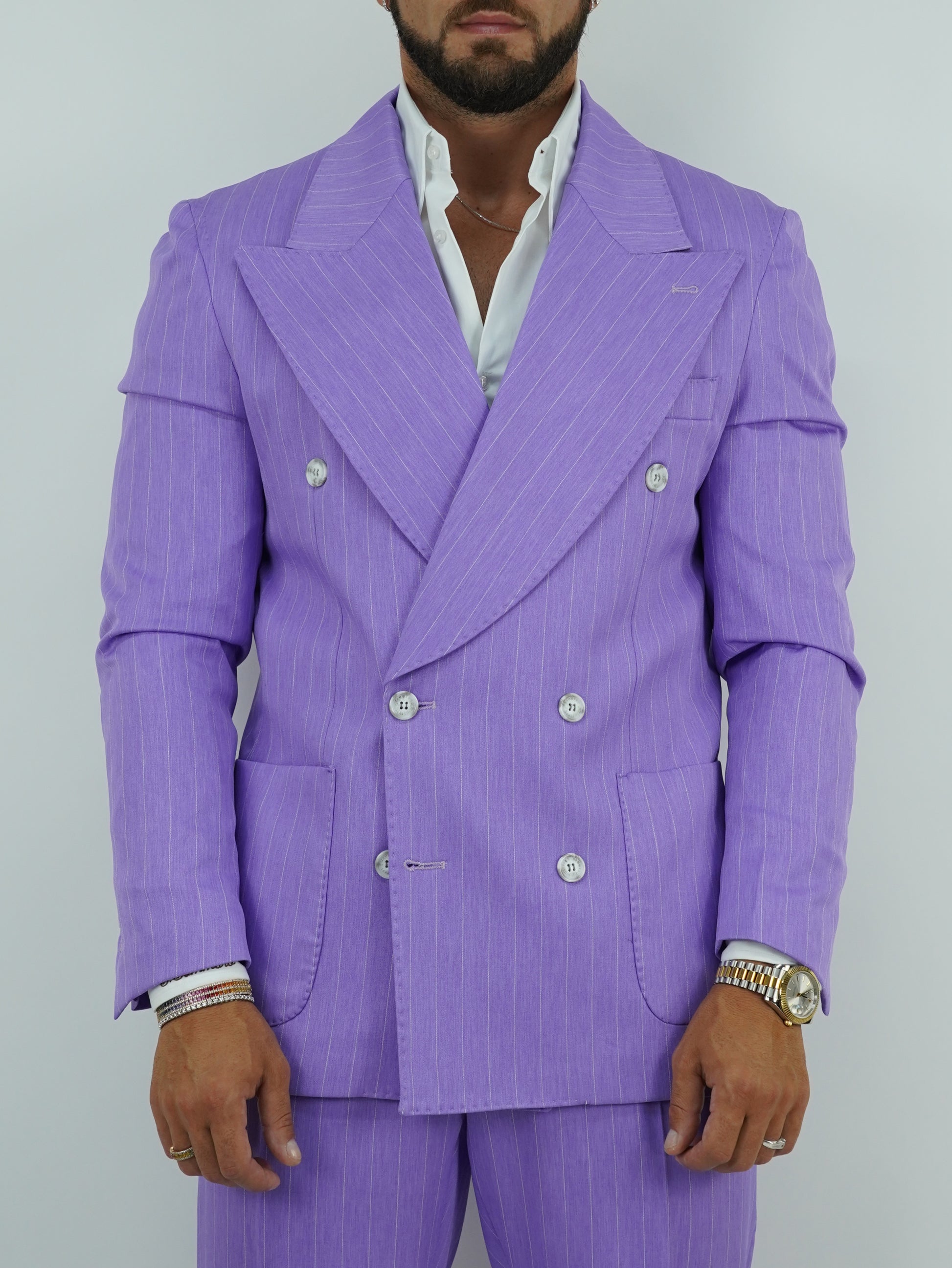 Abito Extensive doppiopetto petto a lancia lilla gessato