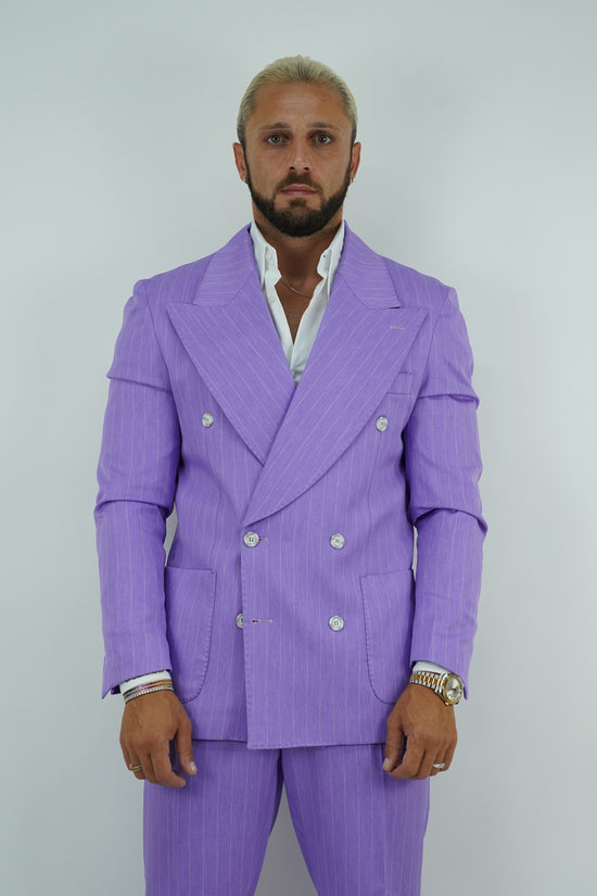 Abito Extensive doppiopetto petto a lancia lilla gessato