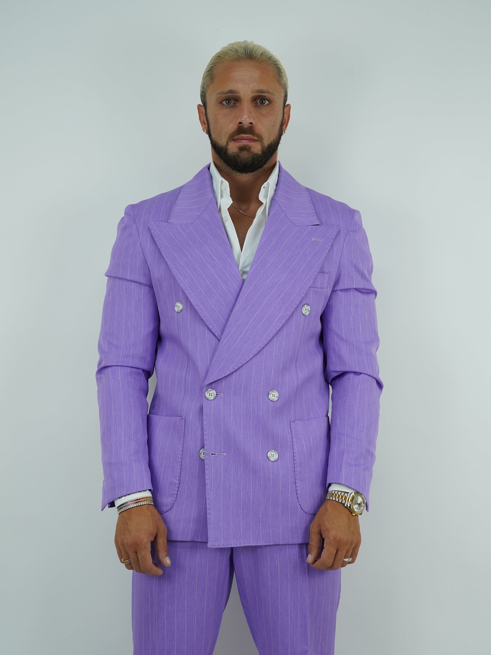 Abito Extensive doppiopetto petto a lancia lilla gessato