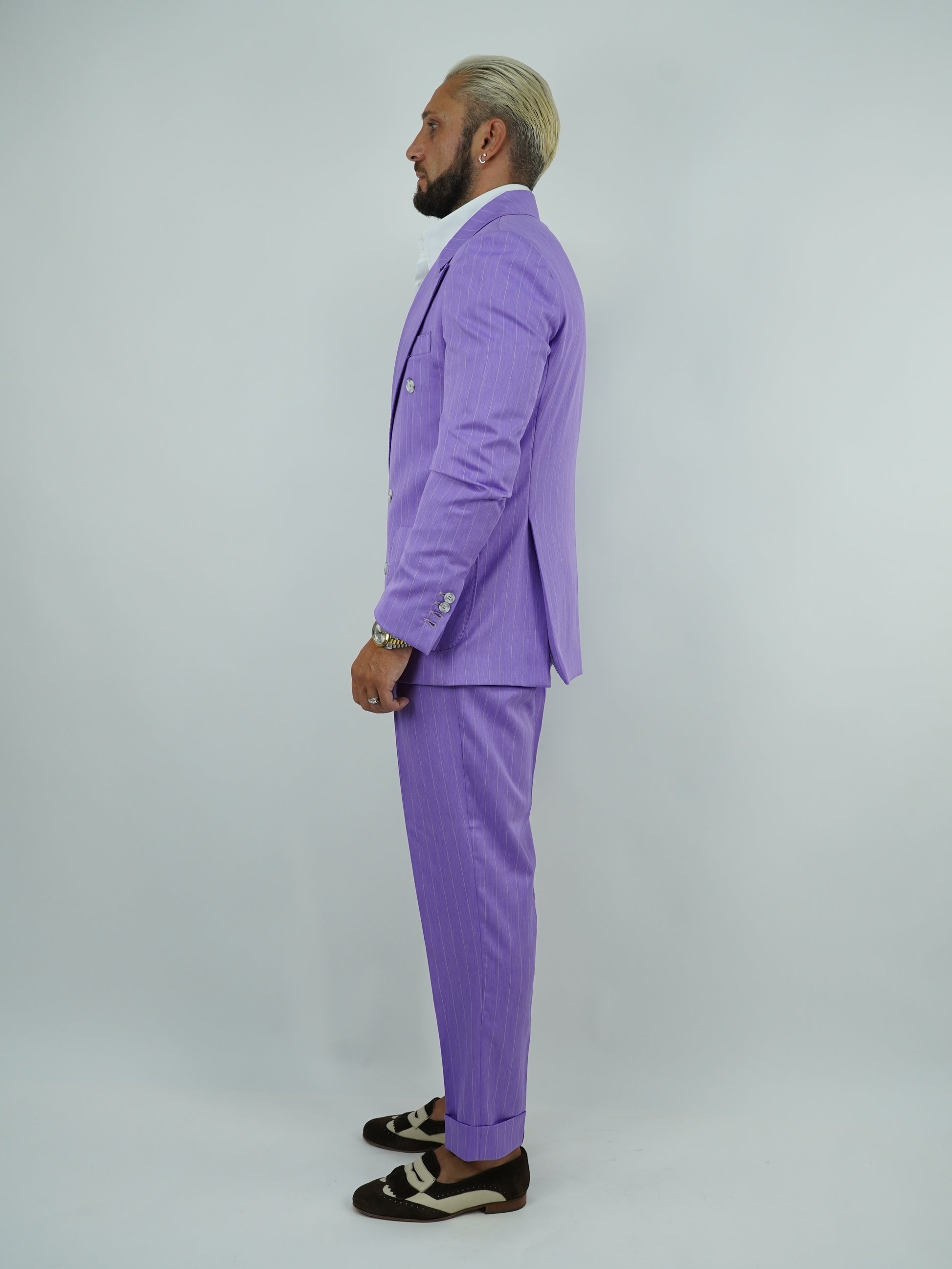 Abito Extensive doppiopetto petto a lancia lilla gessato