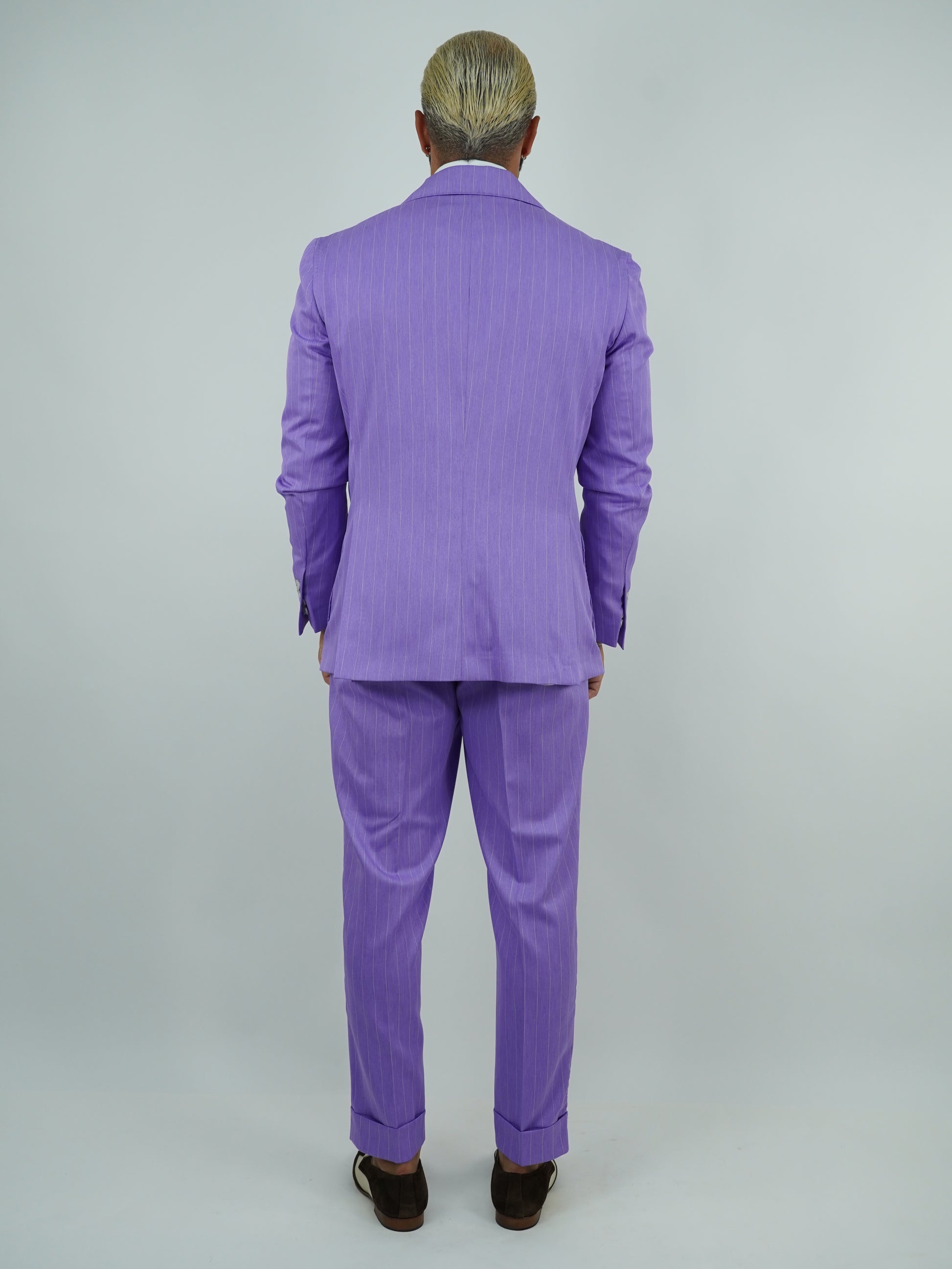 Abito Extensive doppiopetto petto a lancia lilla gessato