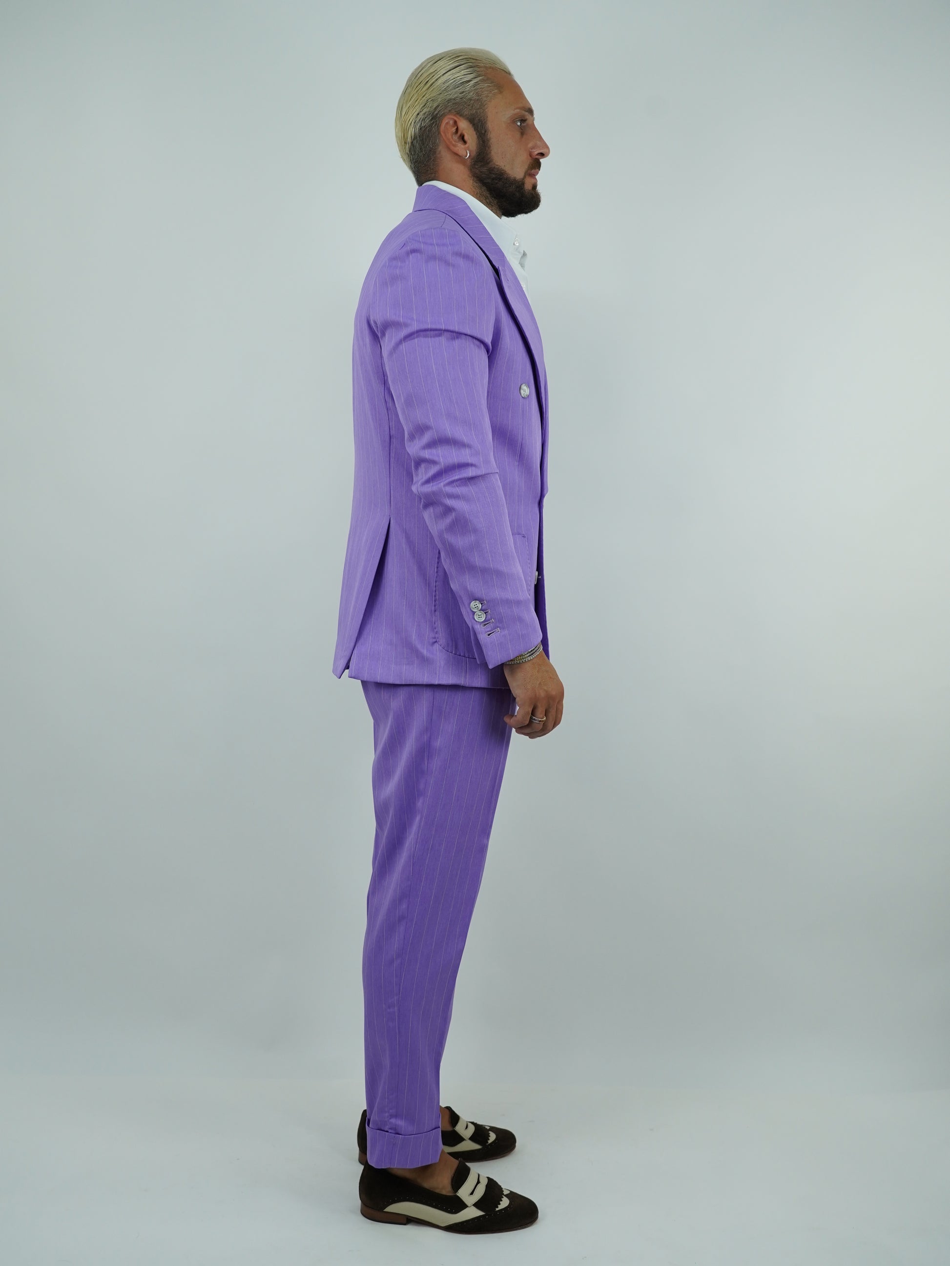 Abito Extensive doppiopetto petto a lancia lilla gessato