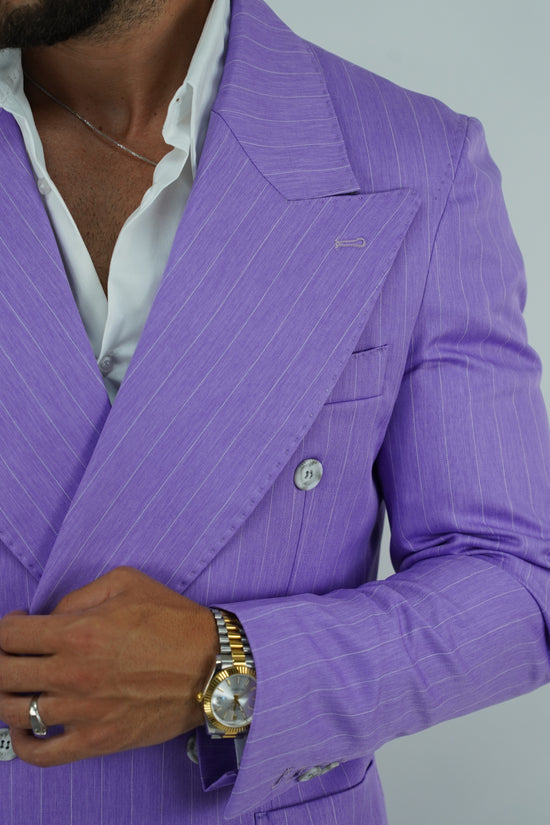 Abito Extensive doppiopetto petto a lancia lilla gessato