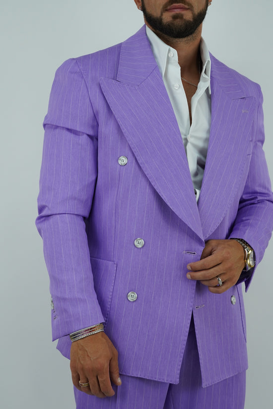 Abito Extensive doppiopetto petto a lancia lilla gessato