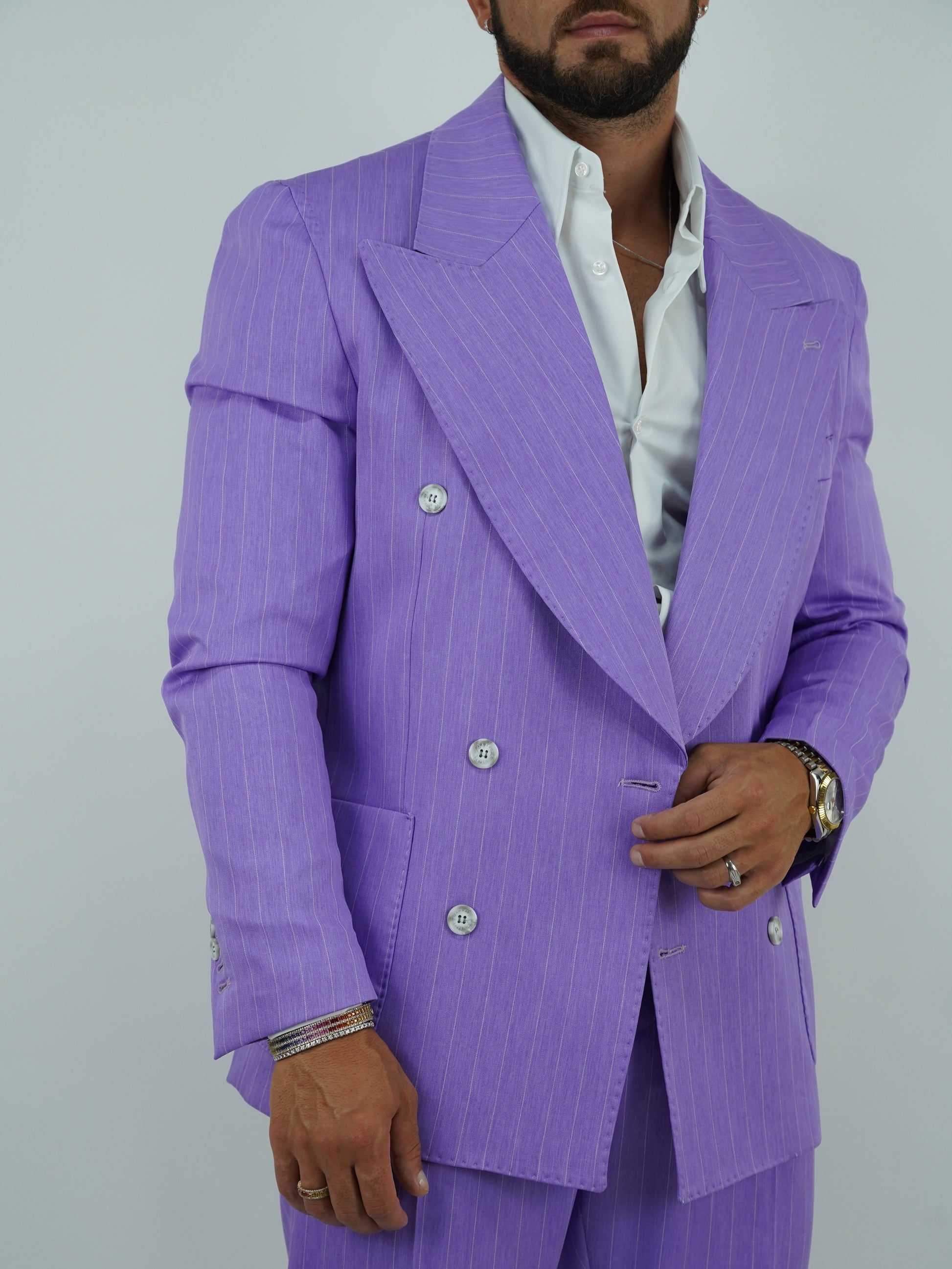 Abito Extensive doppiopetto petto a lancia lilla gessato