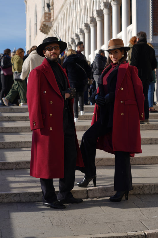 Cappotto Raglan Diagonale Rubino con bottoni oro