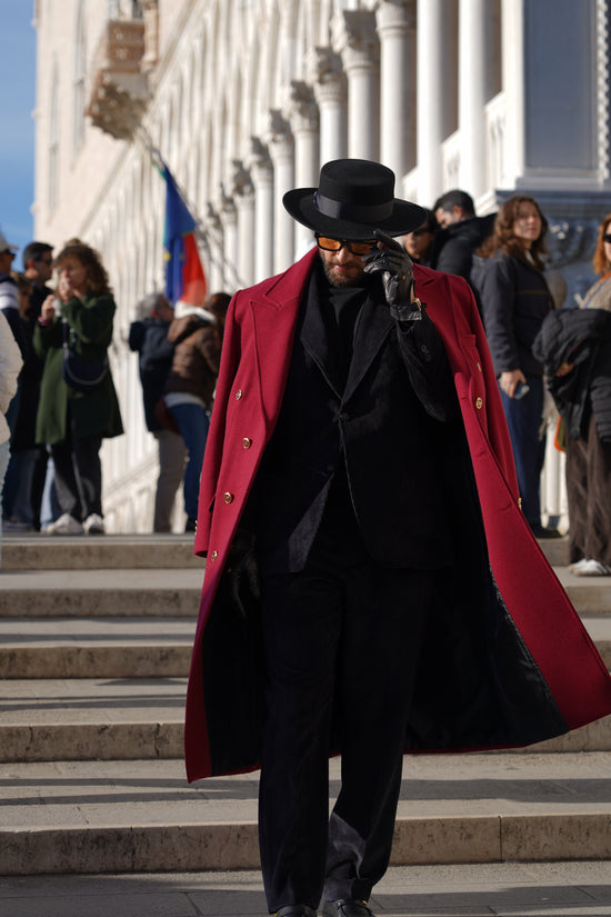 Cappotto Raglan Diagonale Rubino con bottoni oro