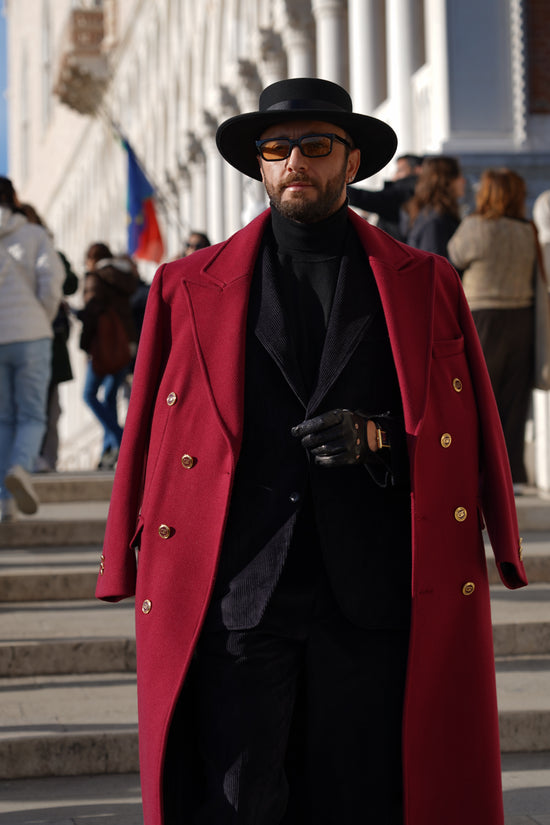 Cappotto Raglan Diagonale Rubino con bottoni oro