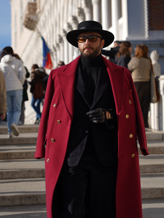 Cappotto Raglan Diagonale Rubino con bottoni oro