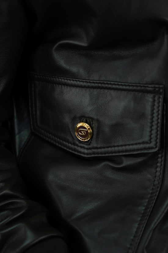 Giubbino in pelle testa di moro con bottoni oro