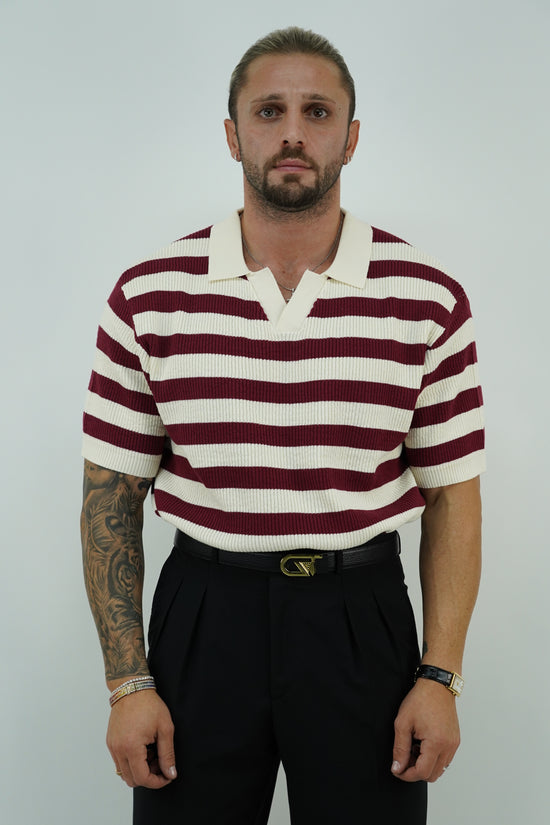 Polo in cotone smacchinato panna/bordeaux