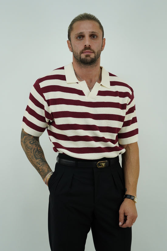 Polo in cotone smacchinato panna/bordeaux