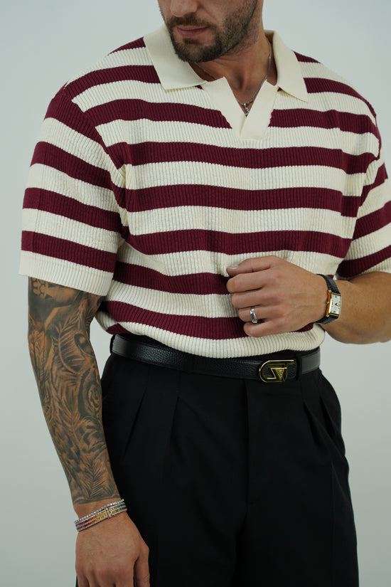 Polo in cotone smacchinato panna/bordeaux