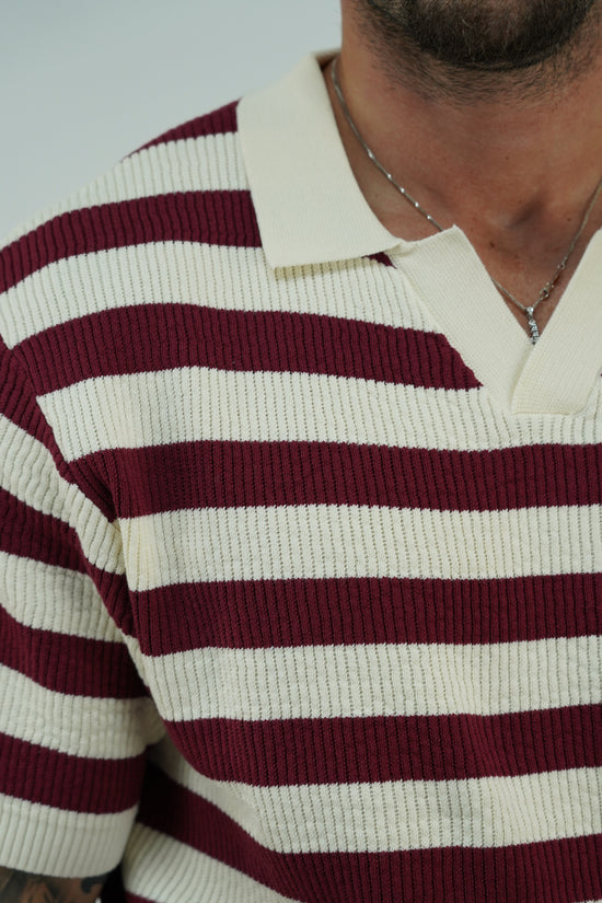 Polo in cotone smacchinato panna/bordeaux