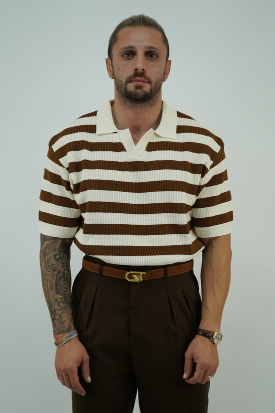 Polo in cotone smacchinato panna/marrone