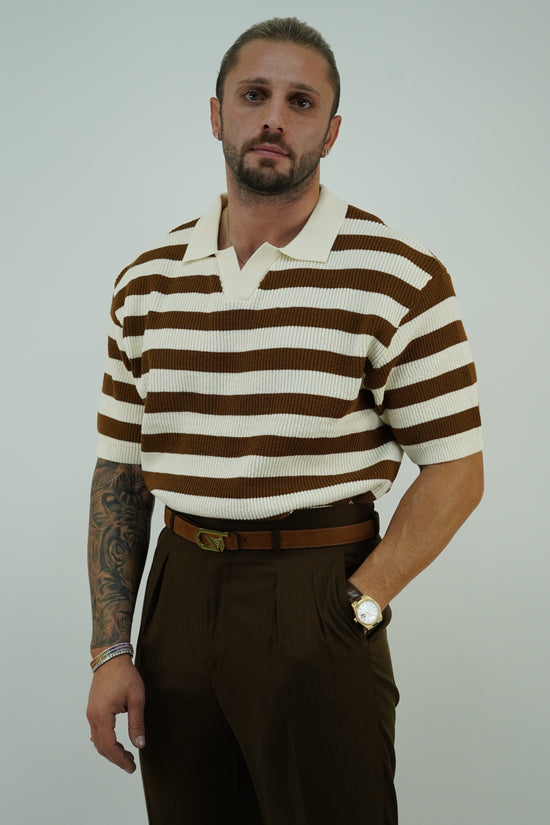 Polo in cotone smacchinato panna/marrone