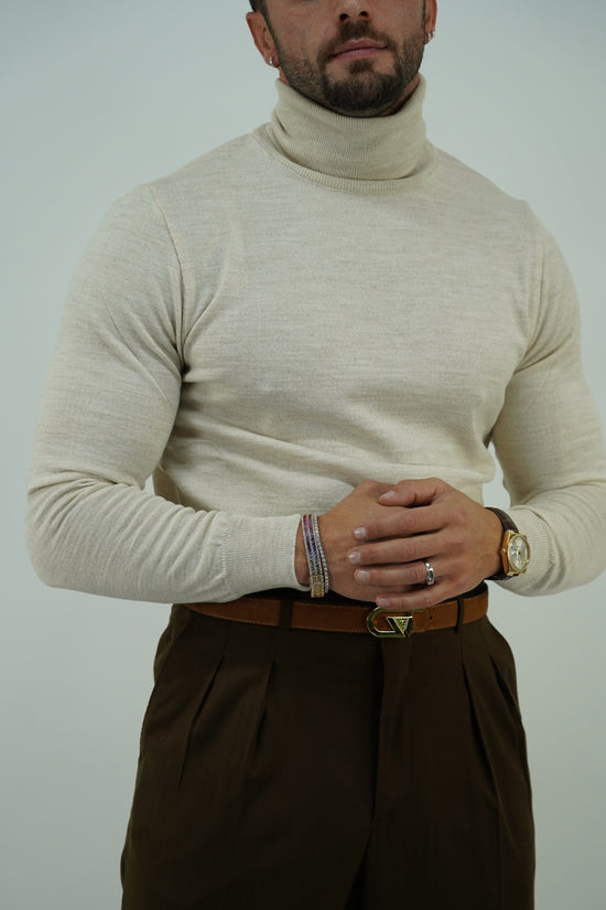 Dolcevita beige in filo di lana